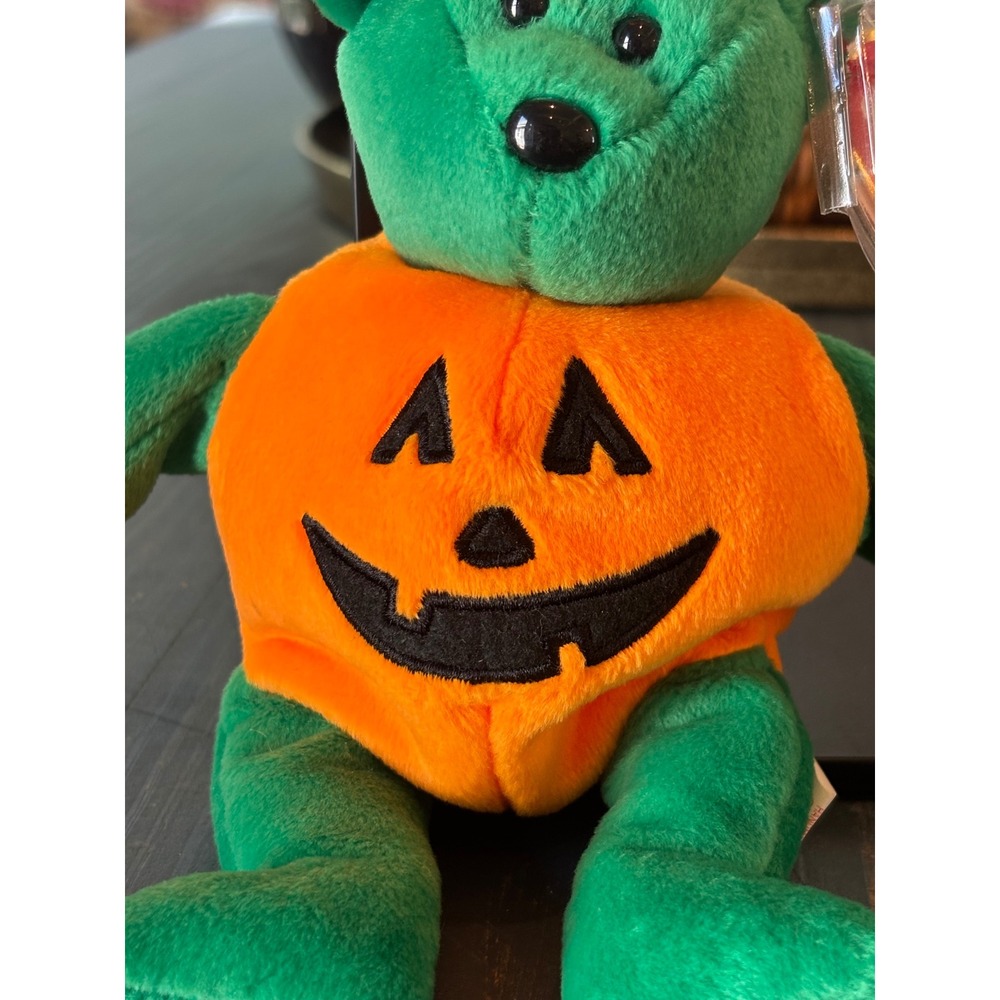 Ty Beanie Babies Tricky the Bear Halloween Pumpkin 10th Anniversary Plush Green - Picture 5 of 11